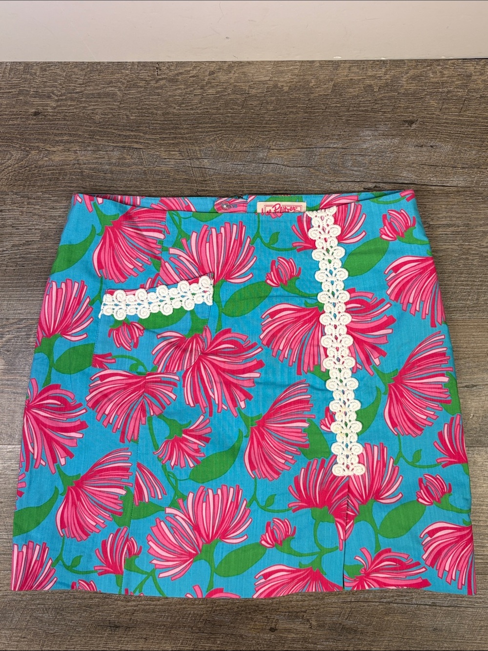 Lilly Pulitzer Originals Floral Lace Trim Skirt Pink Blue Size 8